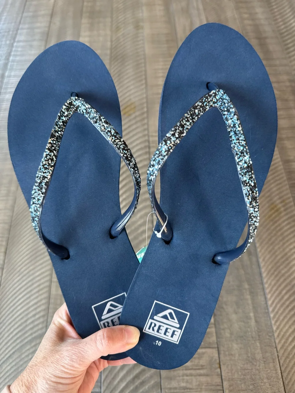 Reef Navy Stargazer Sparkle Flip Flops Women's Size 10 (NWT)